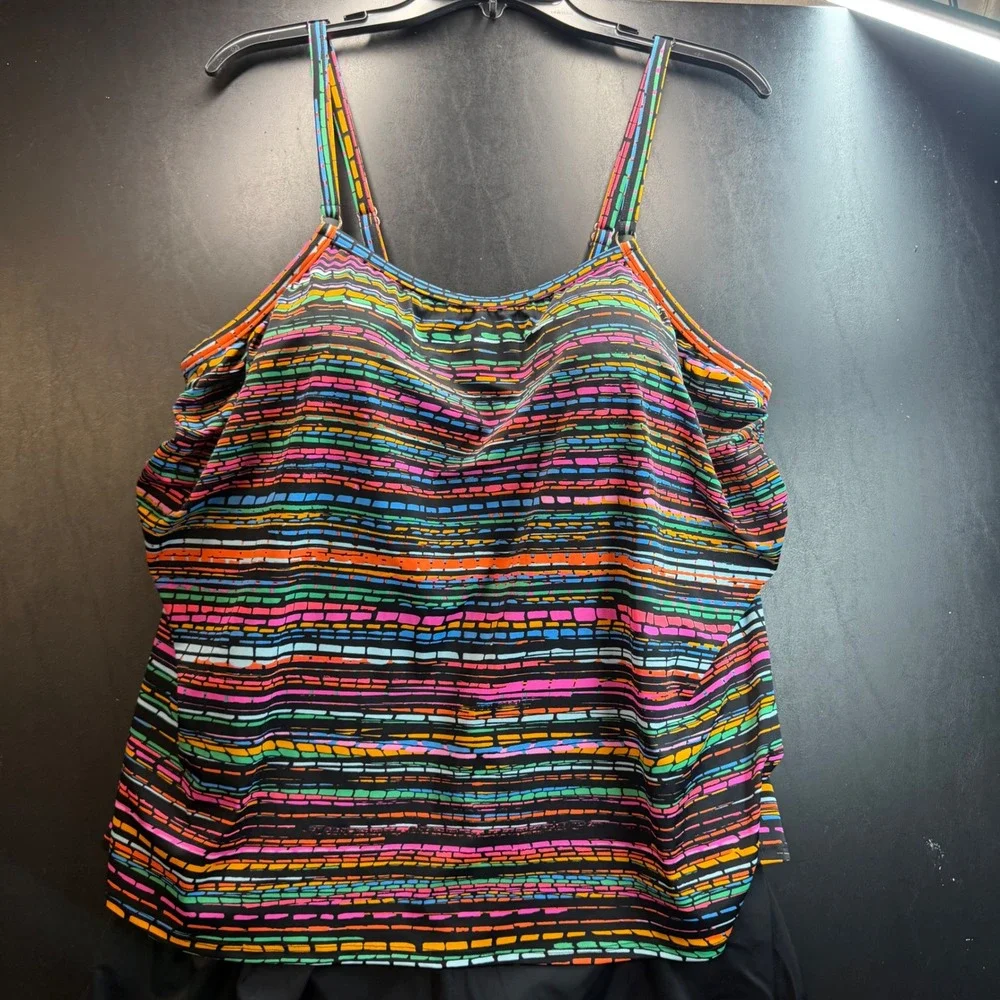 Trimshaper Tankini Swimsuit Women 22W Multicolor Striped Resort Vacation Shorts - Picture 4 of 13